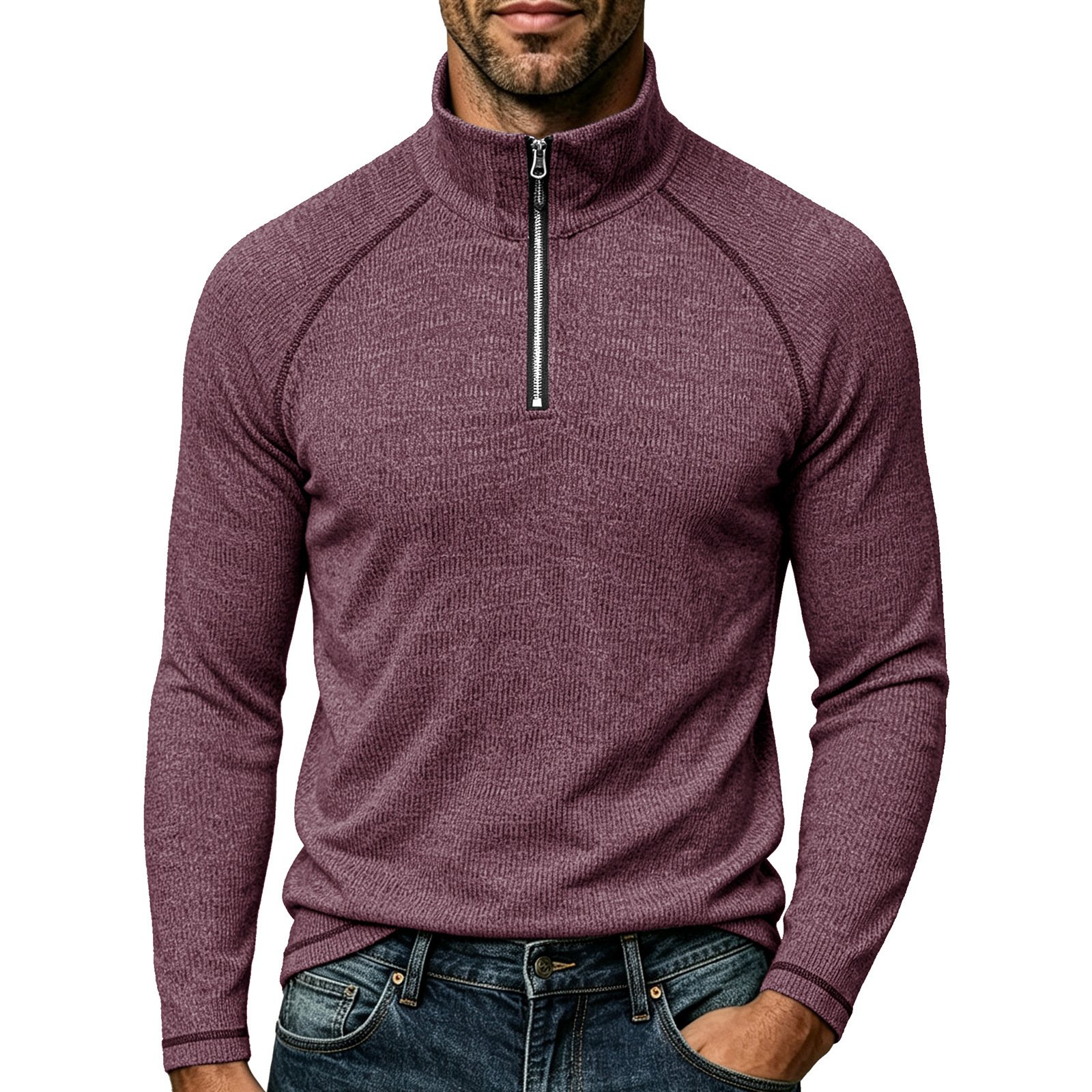 Mens Sports Turtleneck Long-Sleeve Zip-Up Top - Image 8