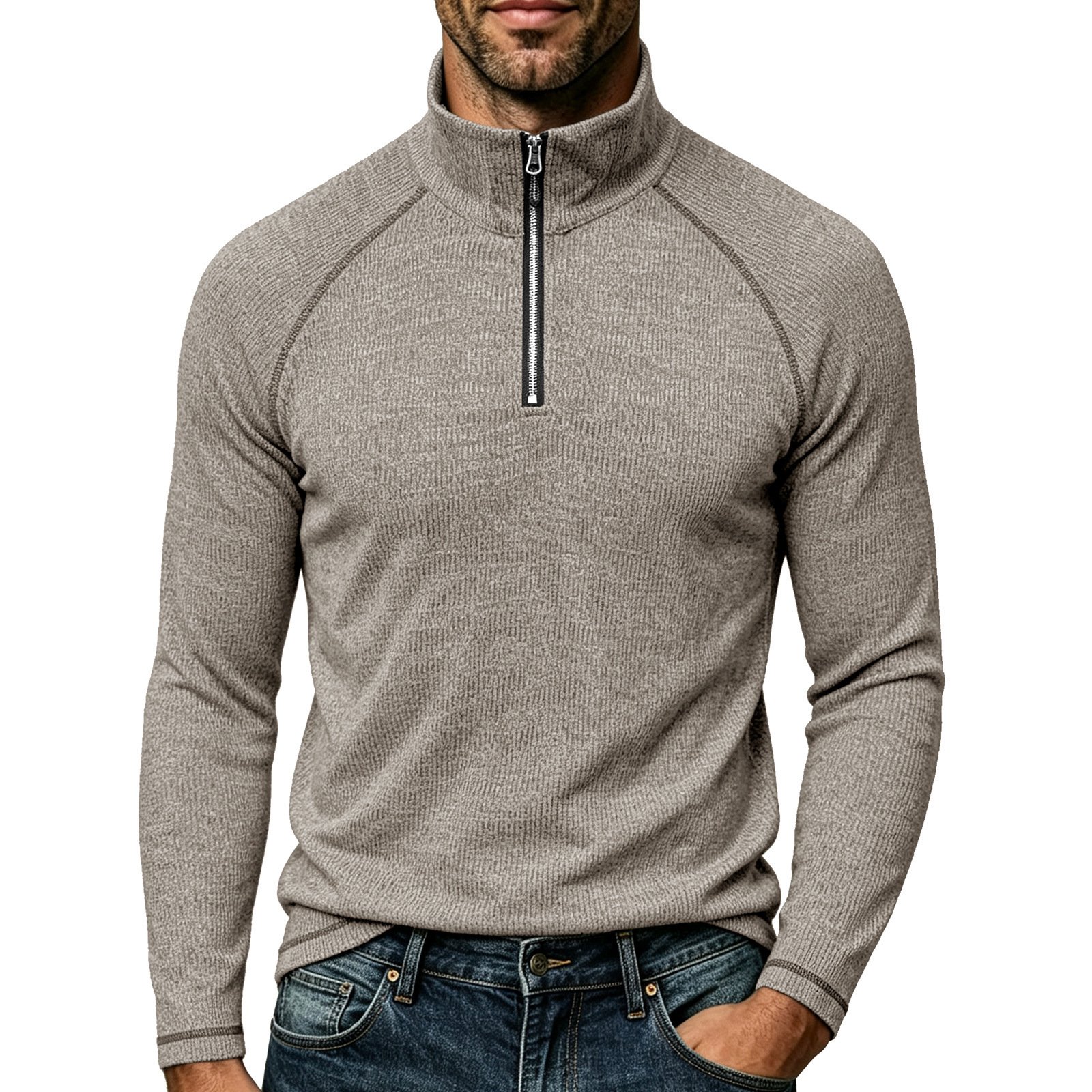 Mens Sports Turtleneck Long-Sleeve Zip-Up Top - Image 7