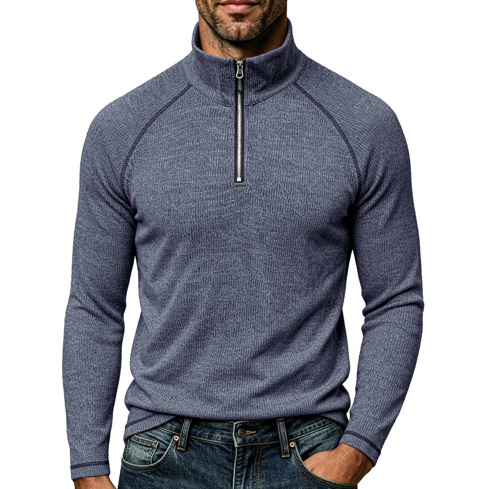 Mens Sports Turtleneck Long-Sleeve Zip-Up Top - Image 9