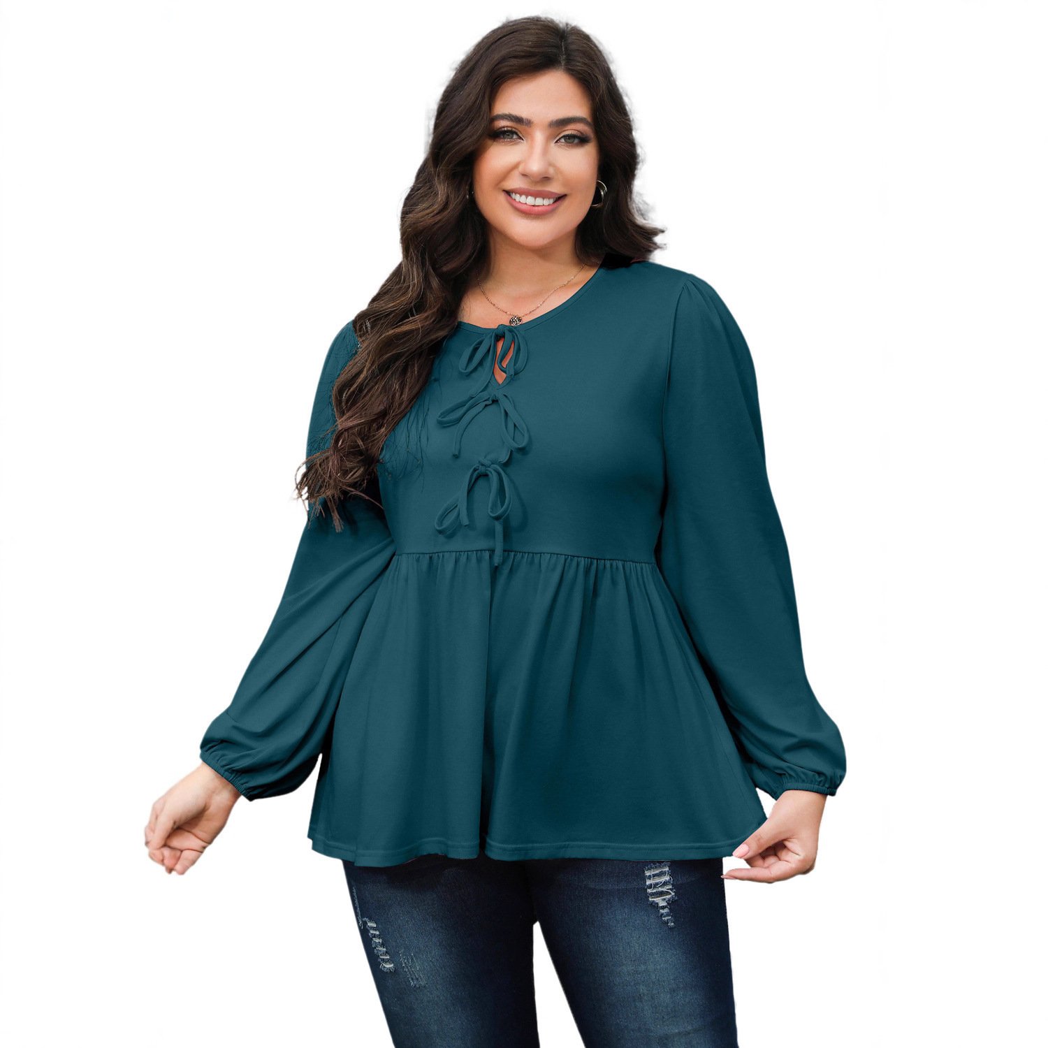 Womens Bow-Knot Pullover Top With Ties - Image 2