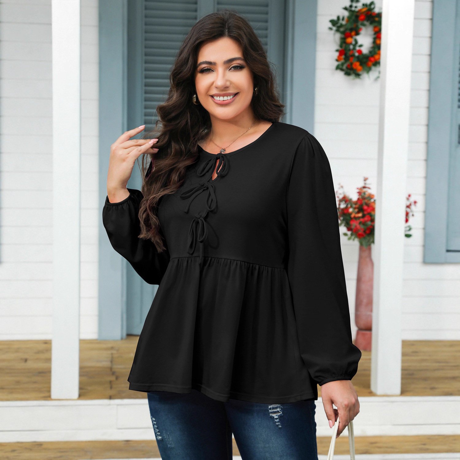 Womens Bow-Knot Pullover Top With Ties - Image 5
