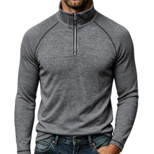 Mens Sports Turtleneck Long-Sleeve Zip-Up Top