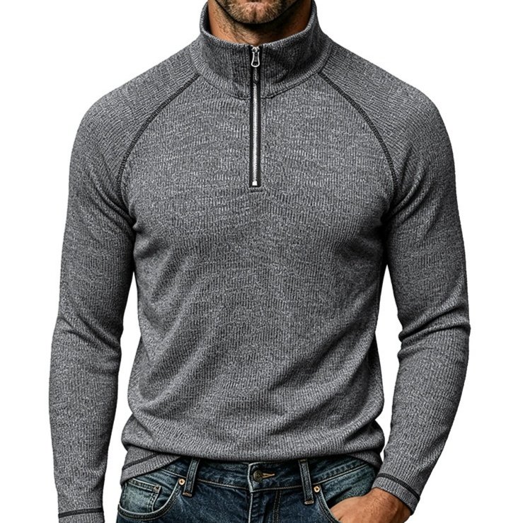 Mens Sports Turtleneck Long-Sleeve Zip-Up Top