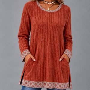 Women's Casual Color-block Round-neck Long-length Top