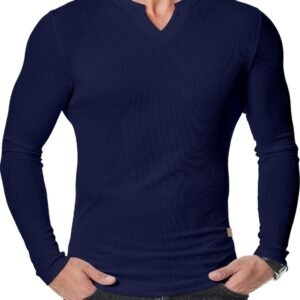 Cross-border Amazon New Foreign Trade Autumn And Winter Men's V-neck Pit T-shirt Solid Color Casual Fashion Men's Long Sleeve