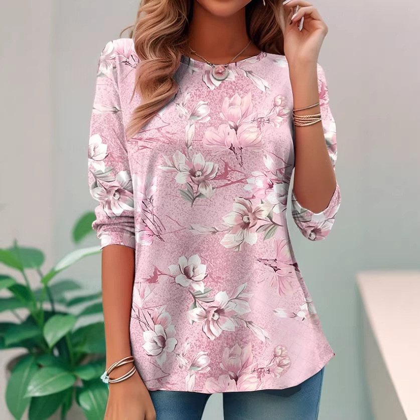 Womens Round-neck Long-sleeve Printed Top - Image 2