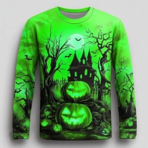 Mens Long-Sleeve Top With Halloween Pumpkin Print